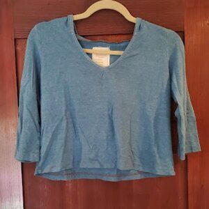 Small Indigo Bohemian Folk Long Sleeve Camino Top Jersey Hemp Cotton Blend
